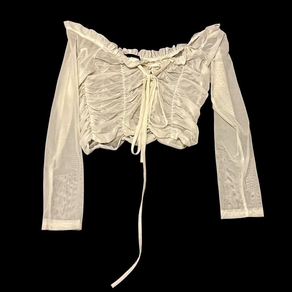 White Off-Shoulder Ruched Top